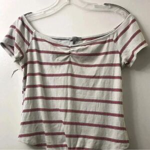 Stylish Red Striped Off-Shoulder Crop Top